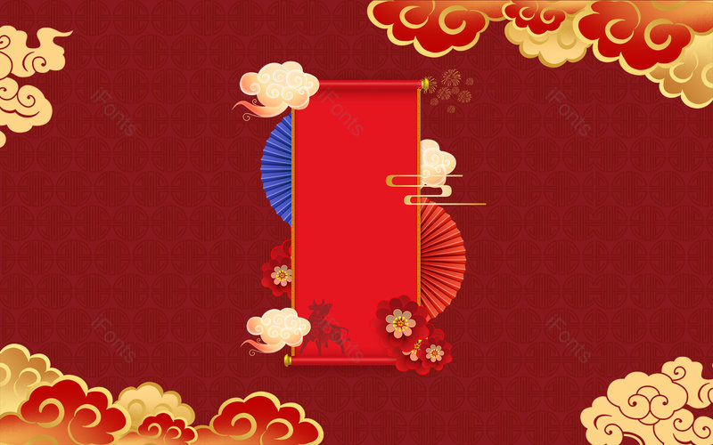 红色简约牛年新春元旦国潮氛围背景,插画/手绘图,插画/手绘图库,插画/手绘图下载,插画/手绘